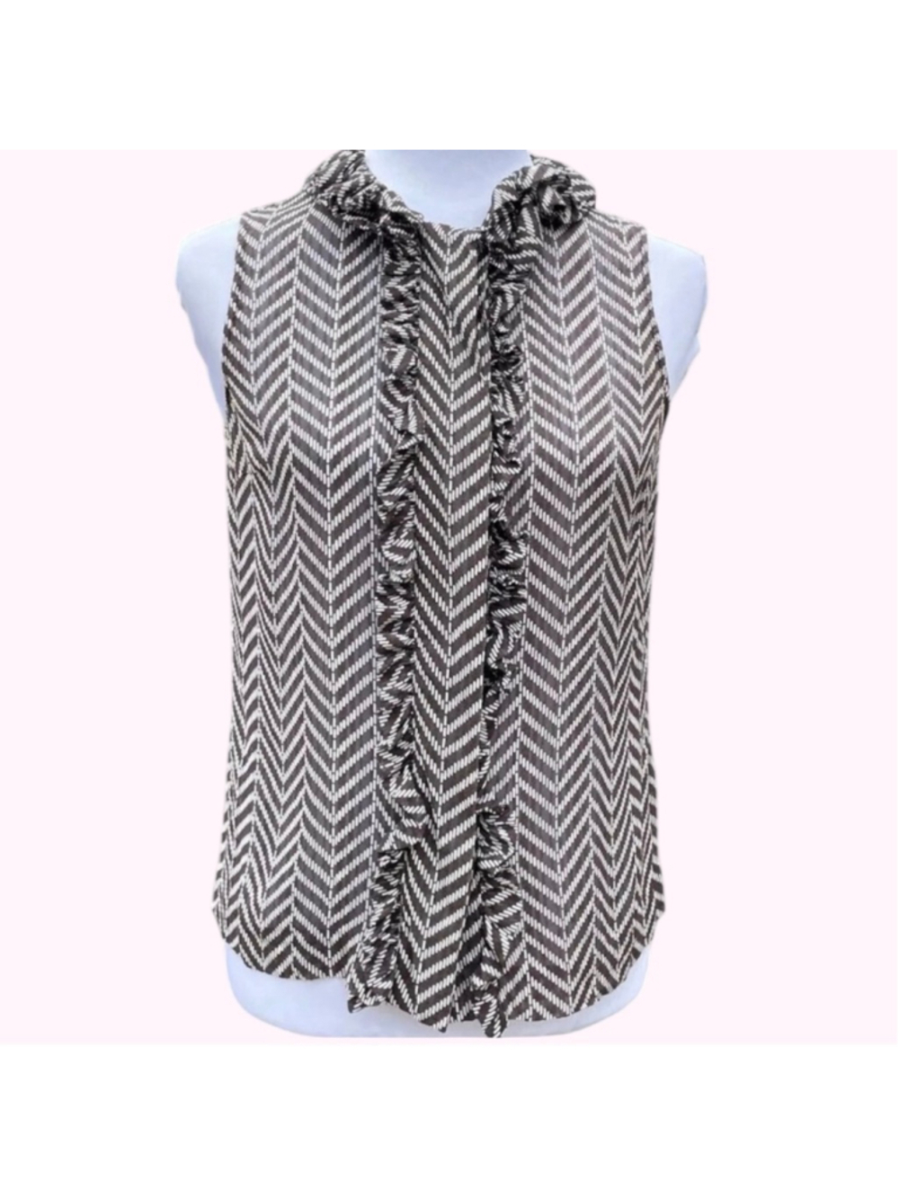 Tory Burch Brown & White Silk Blend Sheer Sleeveless Blouse 2